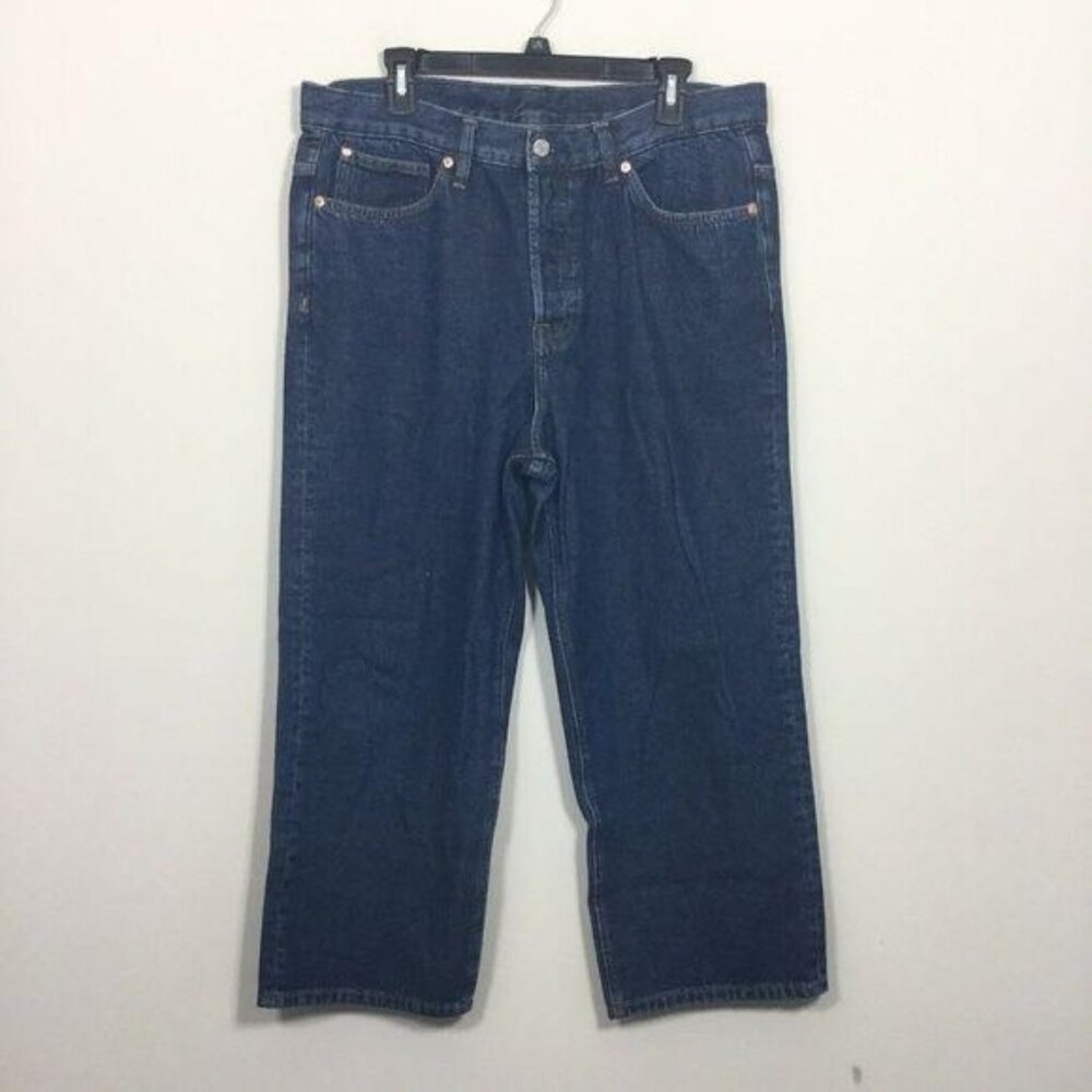 H&M &Denim Size M Unisex Uni Jean 4 Ankle Length‎ Button Fly Straight Wide Jeans